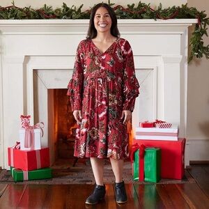 Hope Springs Cracker Barrel Floral Print Red Dress